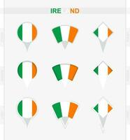 Ierland vlag, reeks van plaats pin pictogrammen van Ierland vlag. vector