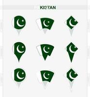 Pakistan vlag, reeks van plaats pin pictogrammen van Pakistan vlag. vector