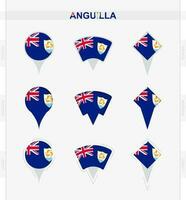 Anguilla vlag, reeks van plaats pin pictogrammen van Anguilla vlag. vector