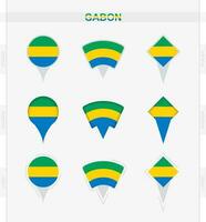 Gabon vlag, reeks van plaats pin pictogrammen van Gabon vlag. vector
