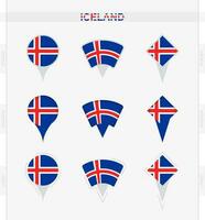 IJsland vlag, reeks van plaats pin pictogrammen van IJsland vlag. vector