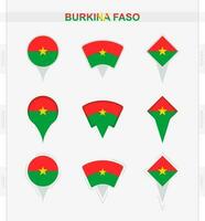 Burkina faso vlag, reeks van plaats pin pictogrammen van Burkina faso vlag. vector