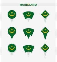 mauritania vlag, reeks van plaats pin pictogrammen van mauritania vlag. vector