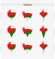 Oman vlag, reeks van plaats pin pictogrammen van Oman vlag. vector