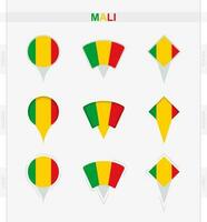 Mali vlag, reeks van plaats pin pictogrammen van Mali vlag. vector