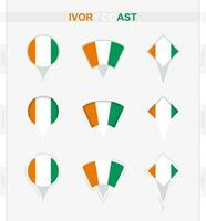 ivoor kust vlag, reeks van plaats pin pictogrammen van ivoor kust vlag. vector