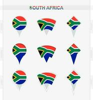 zuiden Afrika vlag, reeks van plaats pin pictogrammen van zuiden Afrika vlag. vector