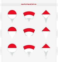 Indonesië vlag, reeks van plaats pin pictogrammen van Indonesië vlag. vector