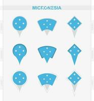 Micronesië vlag, reeks van plaats pin pictogrammen van Micronesië vlag. vector