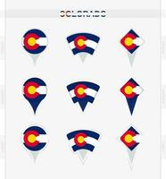 Colorado vlag, reeks van plaats pin pictogrammen van Colorado vlag. vector