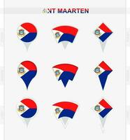 sint maarten vlag, reeks van plaats pin pictogrammen van sint maarten vlag. vector