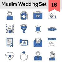 kleurrijk moslim bruiloft icoon reeks Aan wit achtergrond. vector