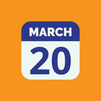 maart 20 kalender datum vector