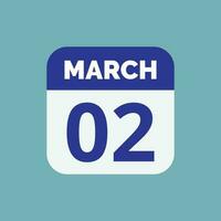 maart 2 kalender datum vector