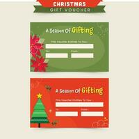 Kerstmis geschenk tegoedbon of kaart sjabloon lay-out in groen en rood kleur opties. vector