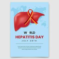 wereld hepatitis dag juli 28e folder ontwerp met lever en lint illustratie vector