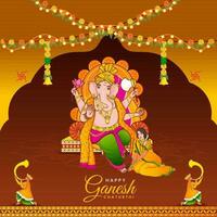 Maharashtrian vrouw aanraken voeten van heer ganesha Aan de gelegenheid van gelukkig ganesh chaturthi. vector