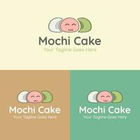 Japans voedsel mochi taart vector logo. kleurrijk tekenfilm stijl illustratie voor cafe, bakkerij, restaurant menu of logo en label. traditioneel rijst- taart.