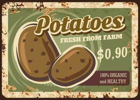 aardappelen roestig metaal bord, vector prijs label.