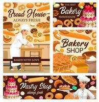 bakkerij winkel brood, cakes desserts en zoet gebakje vector