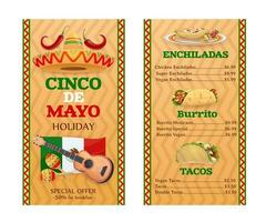 Mexicaans keuken vector menu. cinco de mayo vakantie