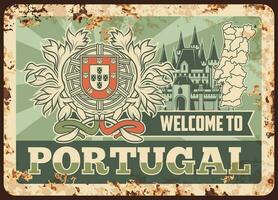 Portugal roestig metaal bord, vector Roest blik teken