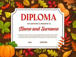 kinderen diploma, certificaat met herfst bladeren. vector