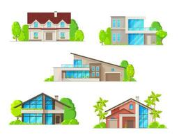 echt landgoed huizen, huisje en bungalow pictogrammen vector