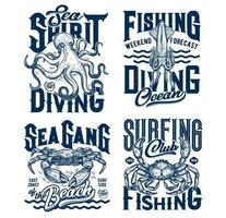 t-shirt prints met onderwater- vector dieren reeks