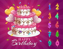 verjaardag taart en kaarsen met leeftijd getallen reeks vector