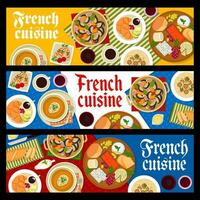 Frans keuken banners met brood en kaas voedsel vector