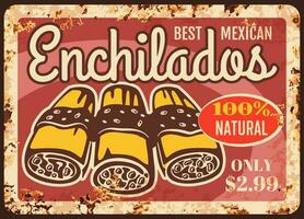 enchiladas roestig vector metaal bord, Mexicaans voedsel