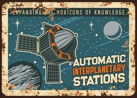 automatisch satelliet ruimte station roestig bord vector