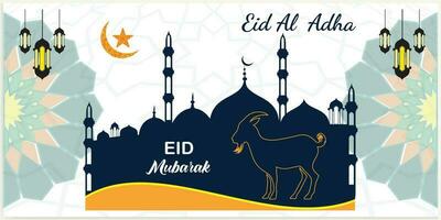 illustratie vector grafisch van een moskee en geit in silhouet met een gloeiend lantaarn voor eid al adha mubarak. mooi zo voor achtergrond, banier, kaart, en poster folder Sjablonen.