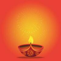 gelukkig diwali, diya olie lamp met crackers Aan rood achtergrond illustratie. festival van lichten. vector