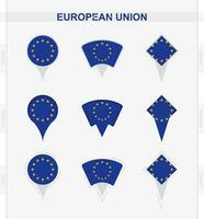 Europese unie vlag, reeks van plaats pin pictogrammen van Europese unie vlag. vector