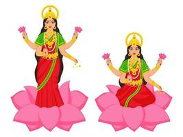 vector illustratie van godin lakshmi maa karakter Aan lotus bloem in twee keuze.