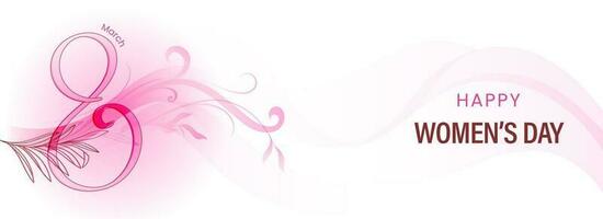 gelukkig vrouwen dag banier of hoofd ontwerp met creatief roze 8 aantal van maart en floreren Aan wit achtergrond. vector
