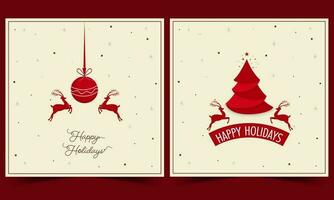 gelukkig vakantie groet kaarten met papier stijl Kerstmis boom, silhouet rendier en kerstballen hangen Aan pastel geel achtergrond. vector