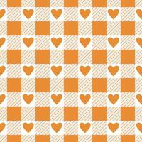 vector naadloos patroon met katoenen stof controleren en harten in oranje en wit kleuren voor valentijnsdag dag