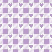 vector naadloos patroon met katoenen stof controleren en harten in Purper en wit kleuren voor valentijnsdag dag