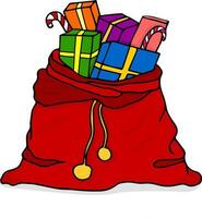 Kerstmis zak met geschenken. kleurrijk hand getekend tekening illustratie. nieuw jaar cadeaus in een tas. Kerstmis decoratie. vector