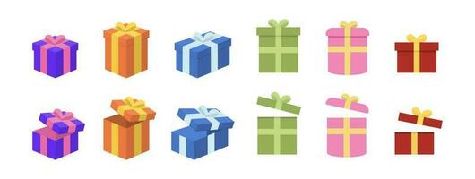 Cadeau doos verzameling. geschenk doos icoon set. Gesloten en Open geschenk doos verzameling. verjaardag pakket icoon. vector