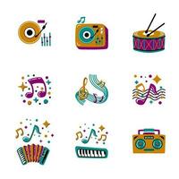 muziek- instrumenten verzameling reeks sticker icoon vector