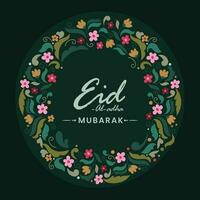 eid-al-adha mubarak tekst Aan groen bloemen krans achtergrond. vector