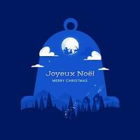 vrolijk Kerstmis tekst in Frans taal Aan blauw rinkelen klok vorm achtergrond. vector