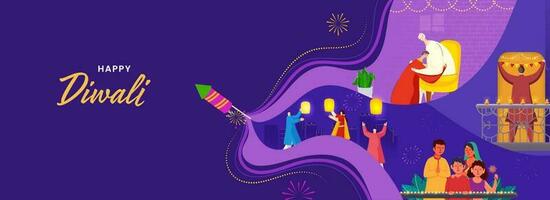 Indisch mensen vieren diwali festival met voetzoekers Aan Purper achtergrond. vector