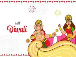 gelukkig diwali viering concept met illustratie van heer ganesha en godin lakshmi karakter Aan wit achtergrond. vector
