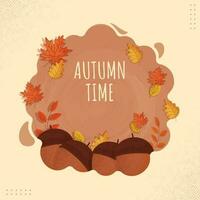 herfst tijd poster ontwerp met eikels, bladeren Aan bruin achtergrond. vector