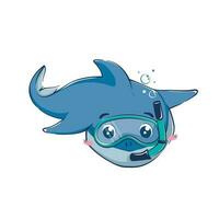 tekenfilm grappig haai in een duiken masker. vector